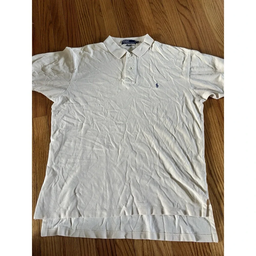 Polo Ralph Lauren Men's L Classic Fit Short Sleeve Pale Yellow Blue Pony Cotton